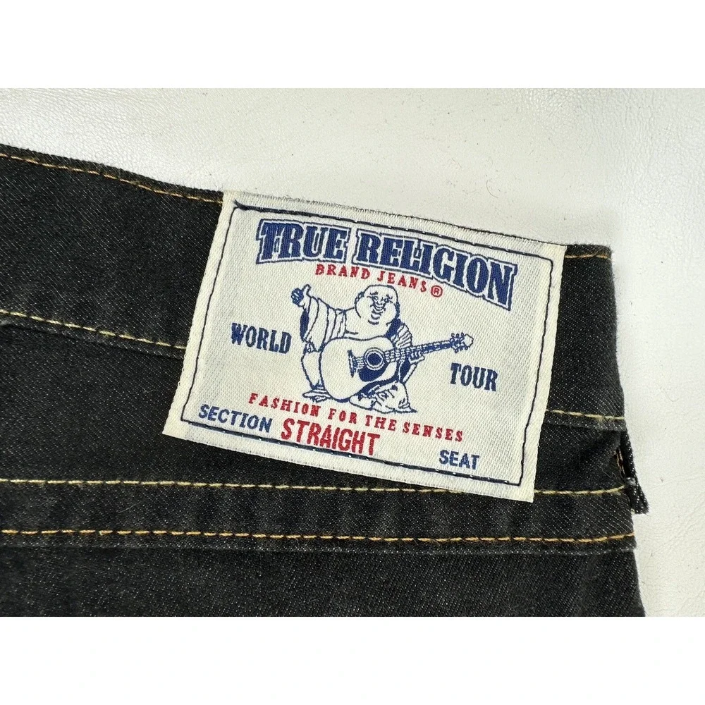 True Religion Men's Jeans Black Redfield Park Straight Size 38x33 Flap‎ Pocket